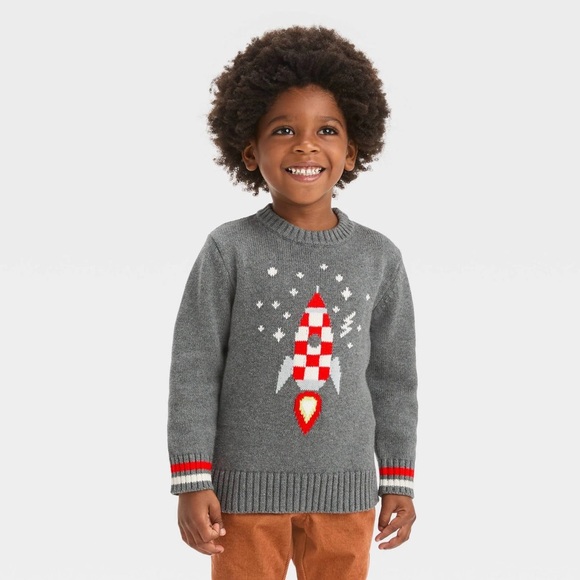 Cat & Jack Rocketship Pullover Sweater - Heather Gray - Picture 1 of 5